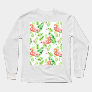 Flamingos and tropical leaves Long Sleeve T-Shirt